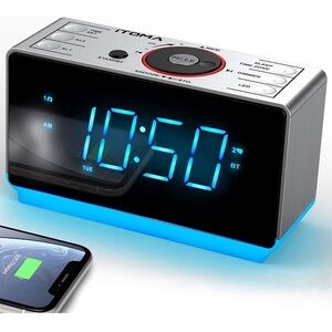 iTOMA Alarm Clock Radio with Bluetooth Speaker, FM Radio, Dual Alarm with Snooze